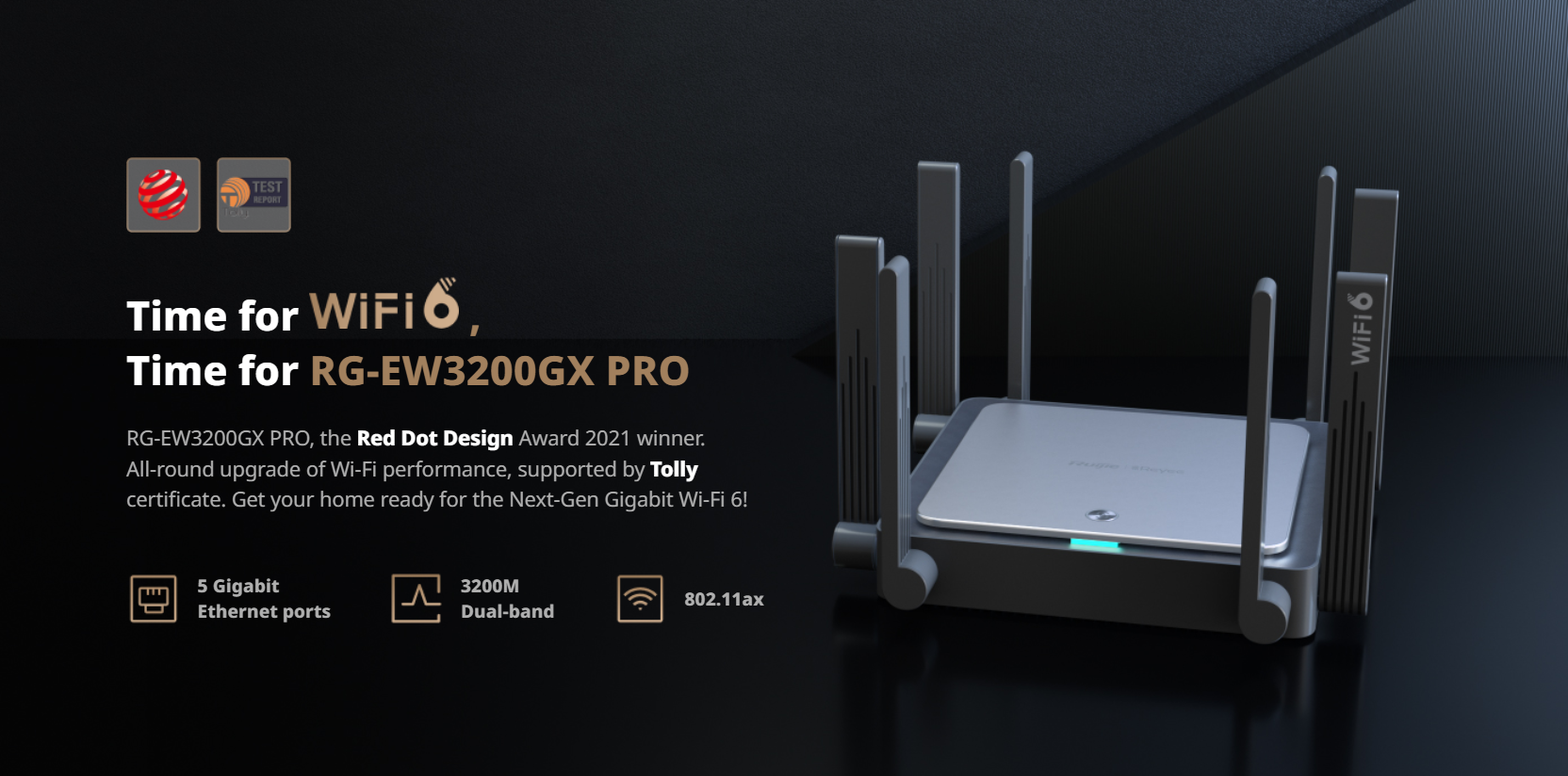 RG-EW3200GX PRO 3200M Wi-Fi 6 Dual-band Gigabit Mesh Router
